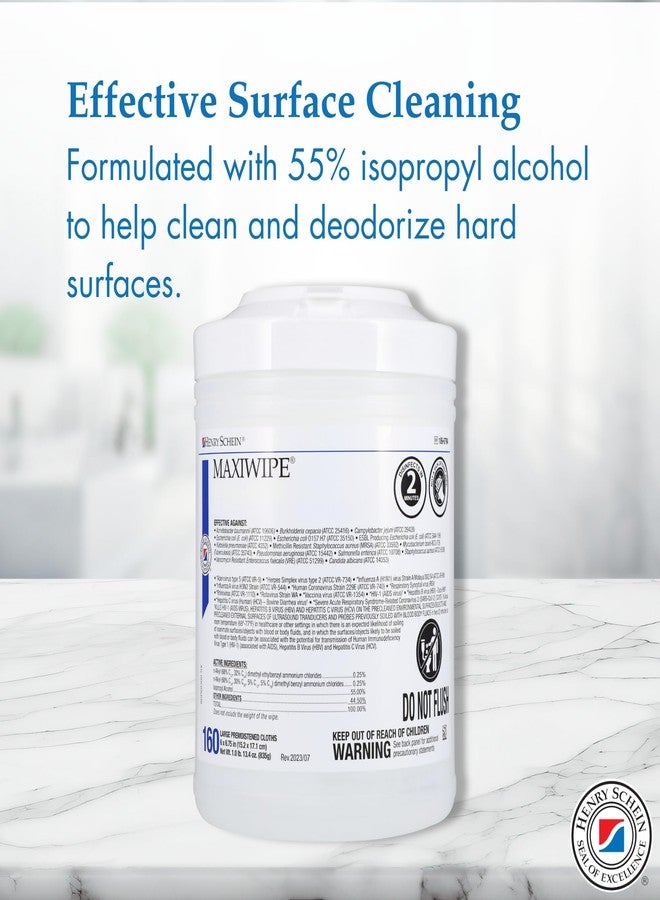 Henry Schein Maxiwipe Surface Cleaning Wipes – 6" x 6.75", 160 Wipes/Canister – Large Disposable Cloths, Latex-Free, White - Image 2